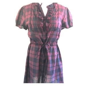 Converse One Star Plaid Cinched Ruffled Top Sz M